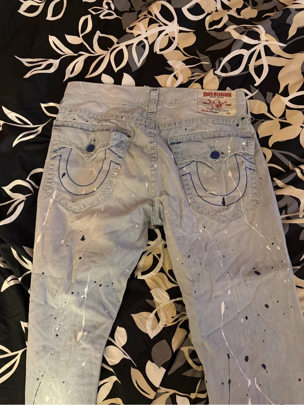 True Religion Light Blue Paint-Splatter Denim Jeans